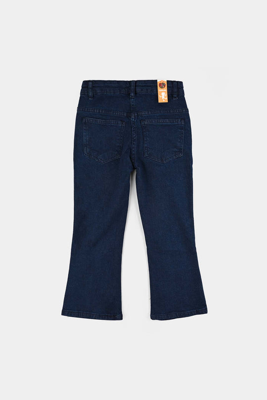 Girls Denim Stretch Pant Side Seams Studs-DARK BLUE