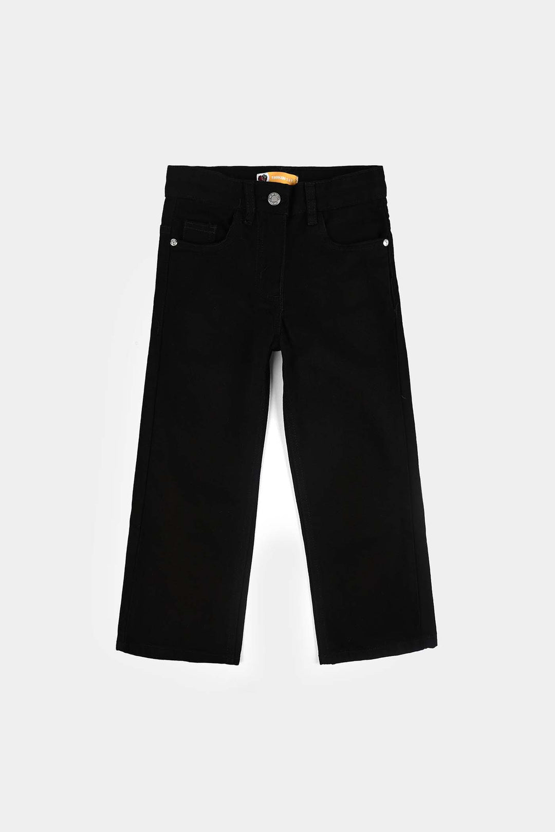 Girls Denim Stretch Pant Basic Wide Legs-BLACK