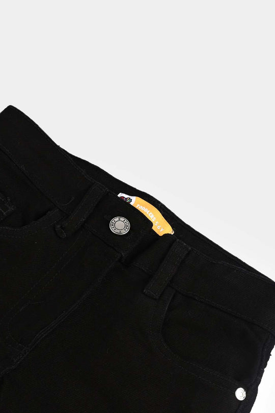 Girls Denim Stretch Pant Basic Wide Legs-BLACK