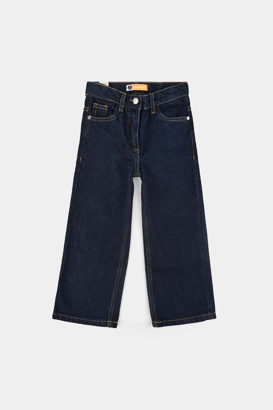 Girls Denim Stretch Pant Wide Leg-DARK BLUE