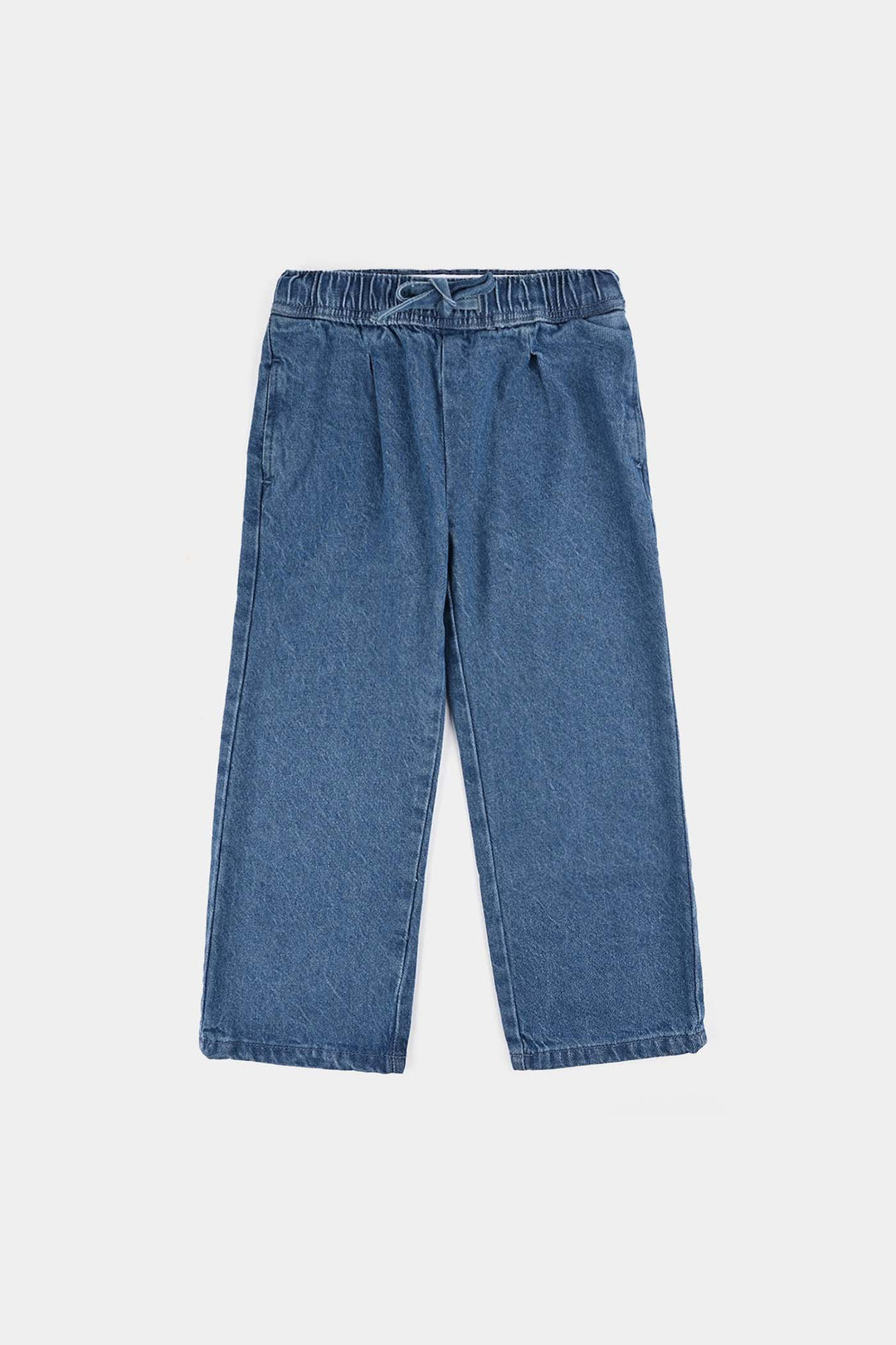 Girls Denim Stretch Pant Darted Wide Leg-Mid Blue