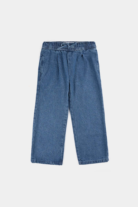 Girls Denim Stretch Pant Darted Wide Leg-Mid Blue