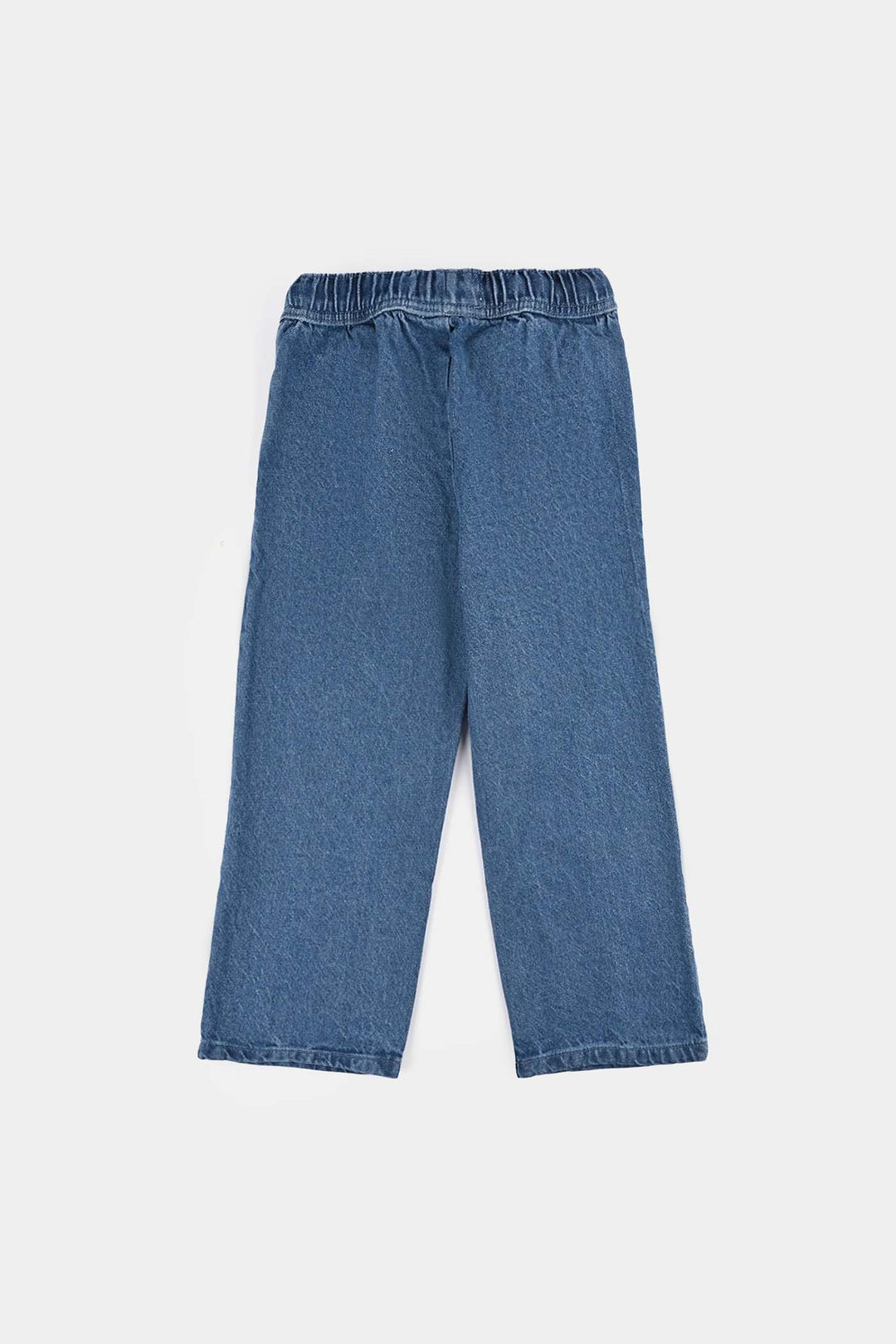 Girls Denim Stretch Pant Darted Wide Leg-Mid Blue