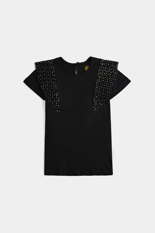 Girls Poly Crinkle T-Shirt H/S GOLDEN POLKA DOT BLACK - BLACK