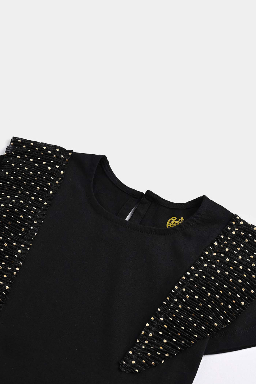 Girls Poly Crinkle T-Shirt H/S GOLDEN POLKA DOT BLACK - BLACK