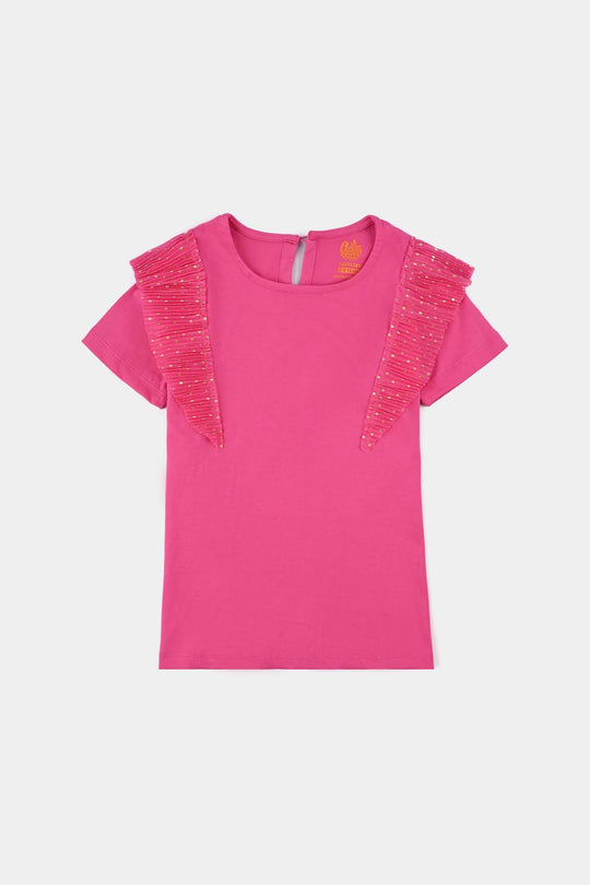 Girls Poly Crinkle T-Shirt H/S GOLDEN POLKA DOT PINK