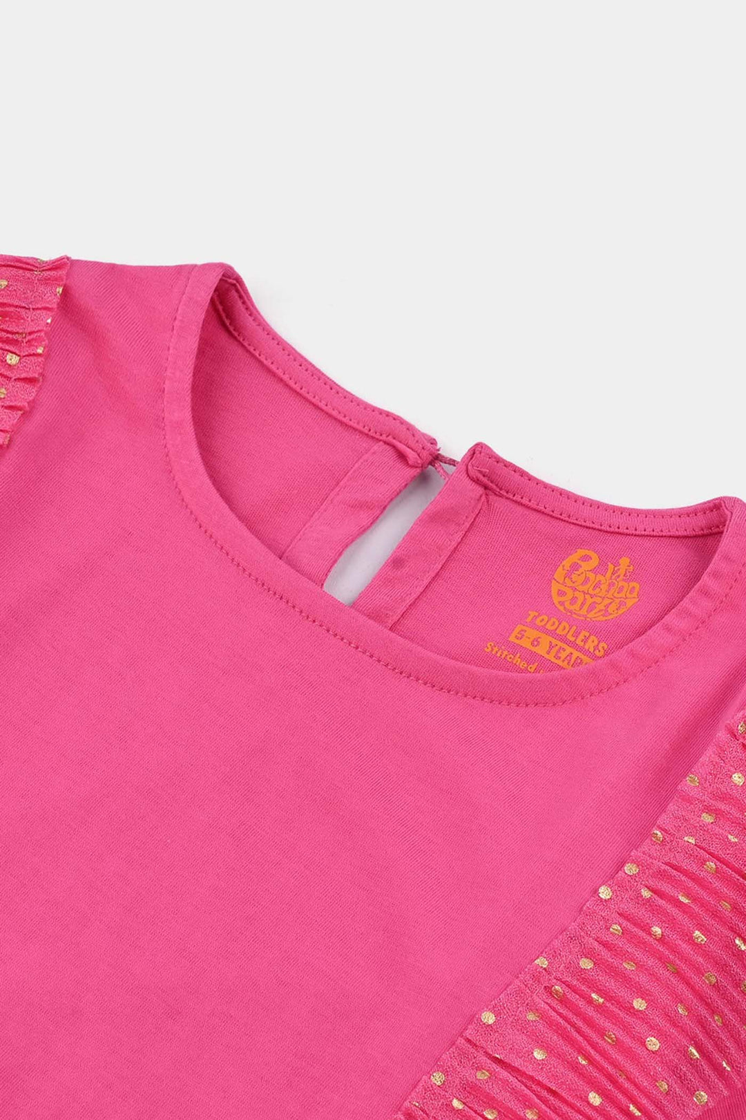 Girls Poly Crinkle T-Shirt H/S GOLDEN POLKA DOT PINK