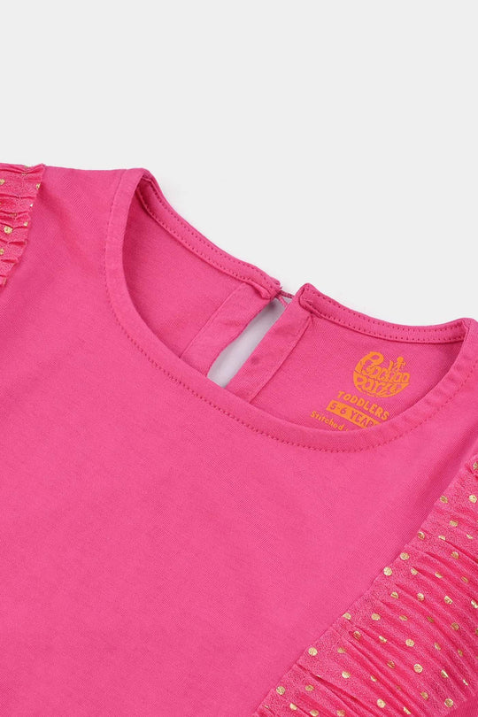 Girls Poly Crinkle T-Shirt H/S GOLDEN POLKA DOT PINK