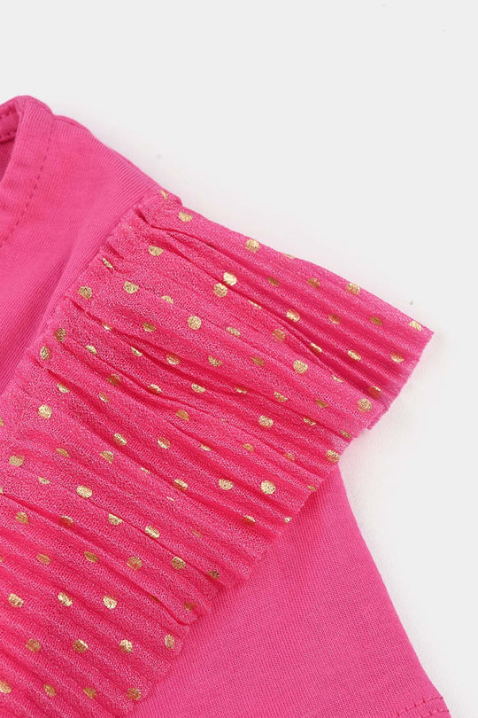 Girls Poly Crinkle T-Shirt H/S GOLDEN POLKA DOT PINK