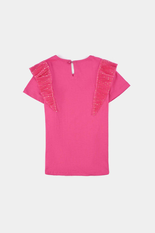 Girls Poly Crinkle T-Shirt H/S GOLDEN POLKA DOT PINK