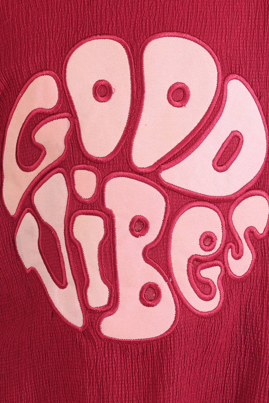 Girls Poly Crinkle 2 Piece Suit Good Vibes - MAROON