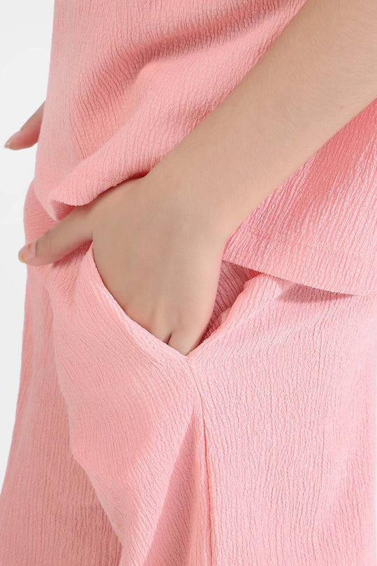 Girls Poly Crinkle 2 Piece Suit Great Full - Pink