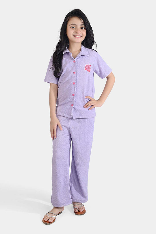 Girls Poly Crinkle 2 Piece Suit Pink Promise - LAVENDER