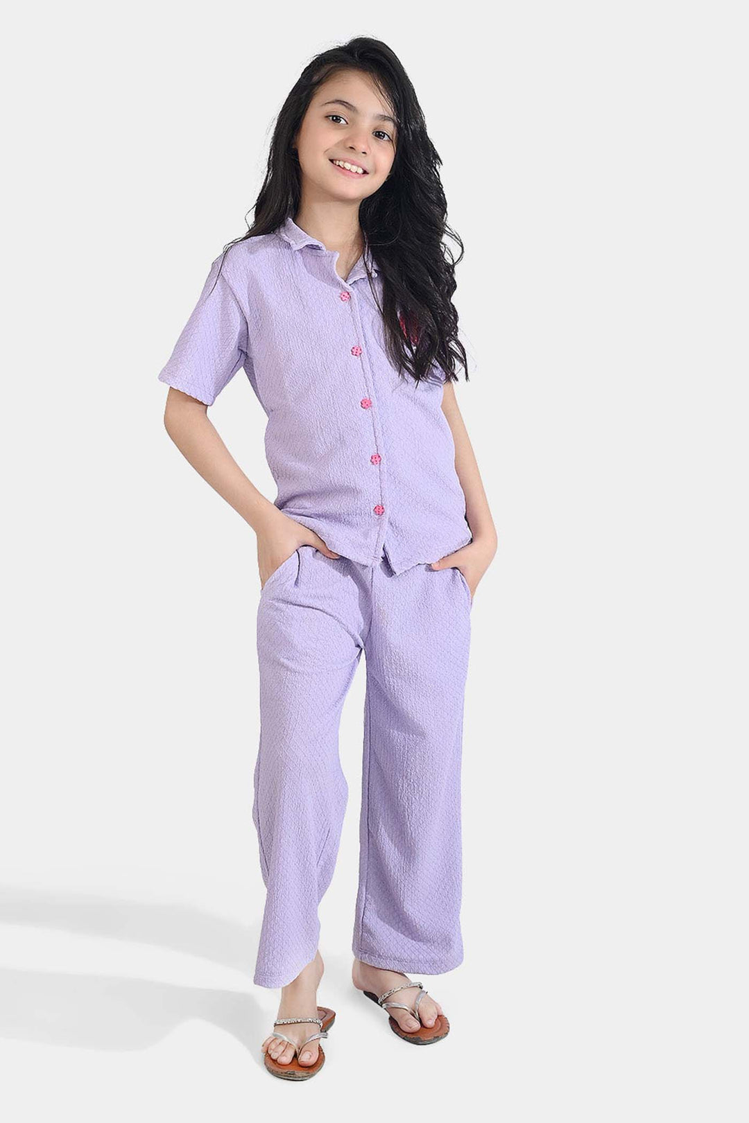 Girls Poly Crinkle 2 Piece Suit Pink Promise - LAVENDER