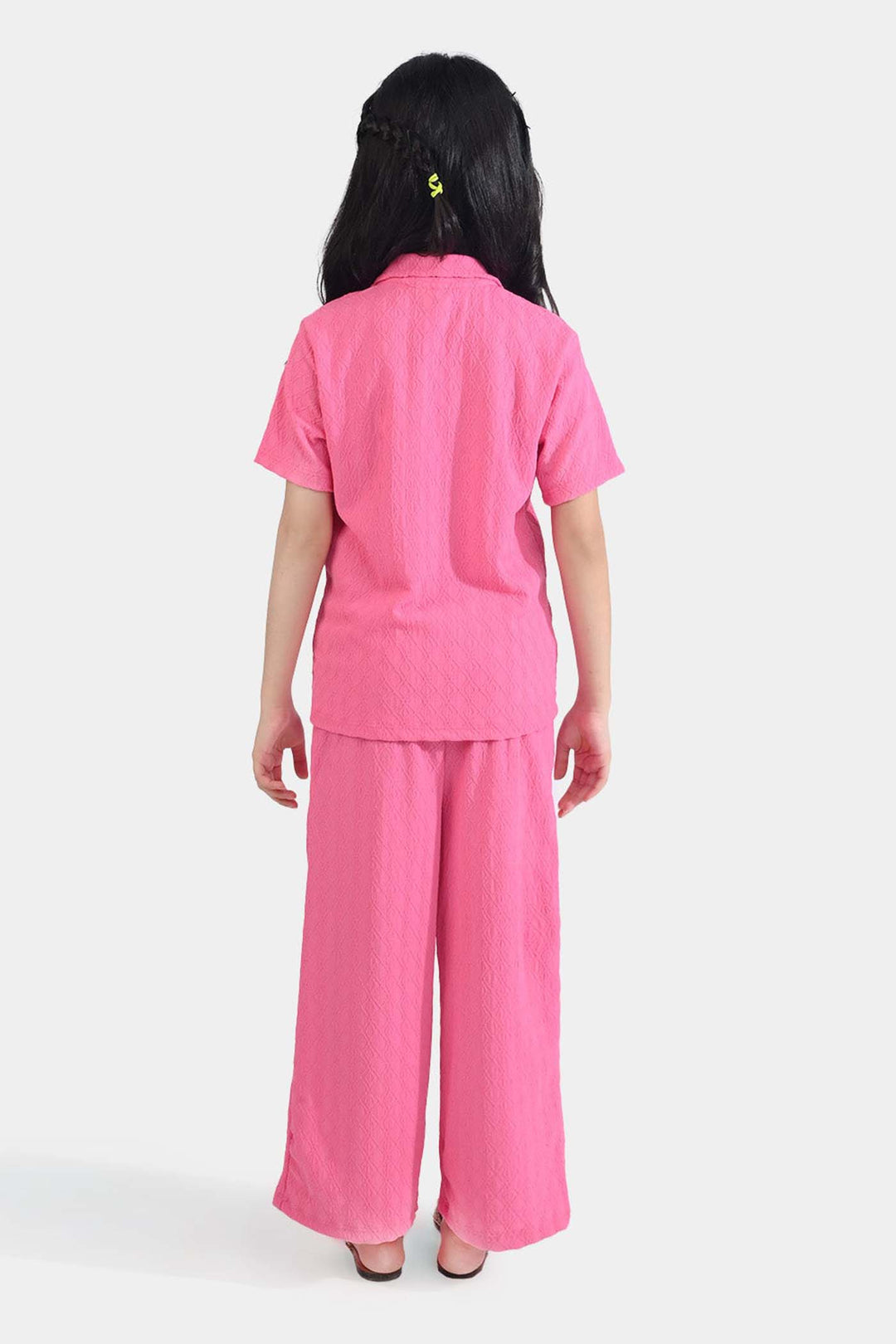 Girls Poly Crinkle 2 Piece Suit More Self Love - Pink