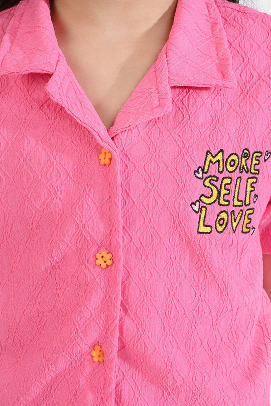 Girls Poly Crinkle 2 Piece Suit More Self Love - Pink