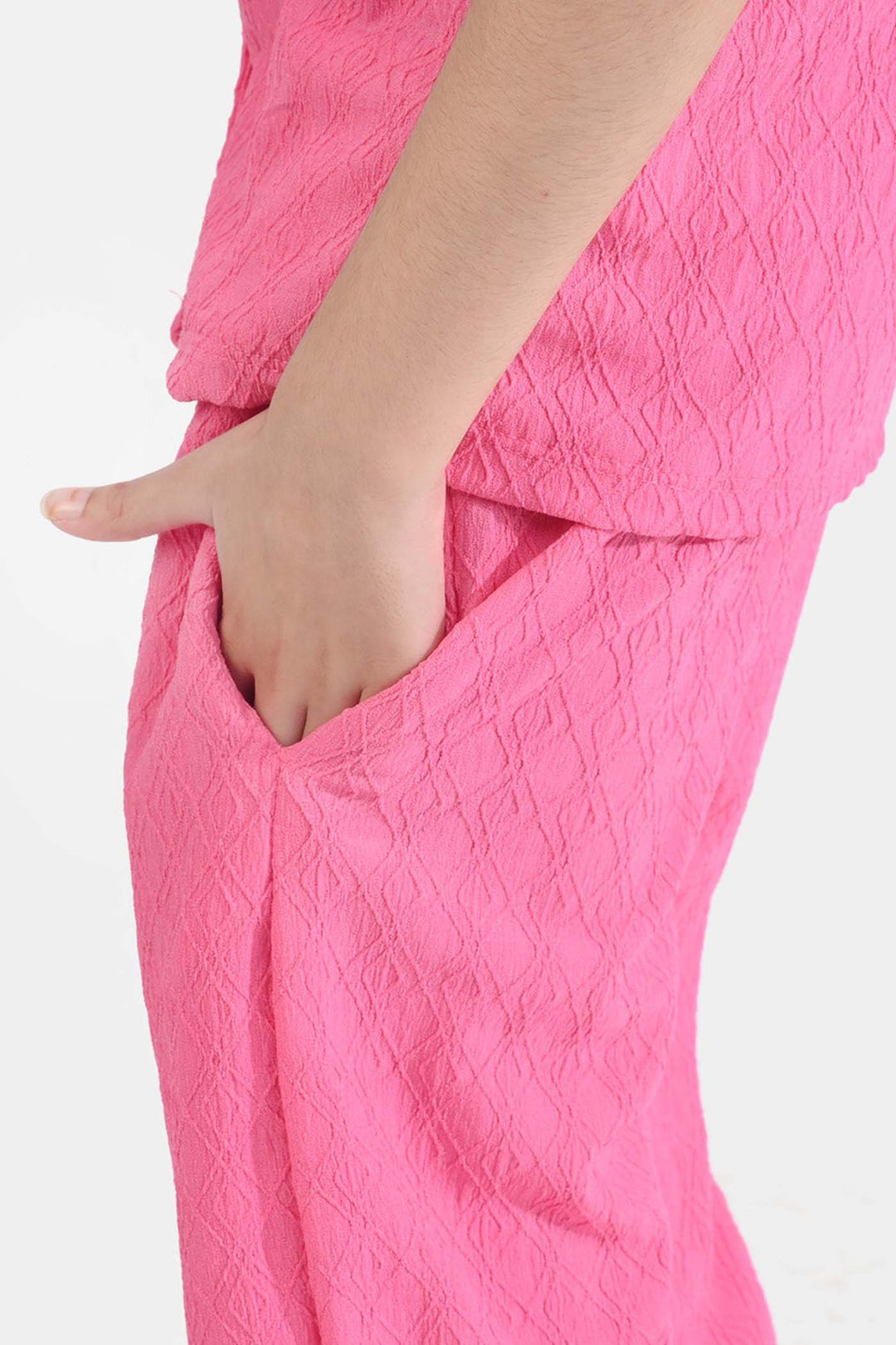 Girls Poly Crinkle 2 Piece Suit More Self Love - Pink