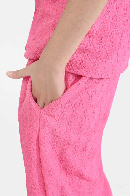 Girls Poly Crinkle 2 Piece Suit More Self Love - Pink