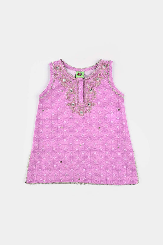 Infant Girls Cotton Poplin Emb & Printed 2Pcs Chunri - Purple