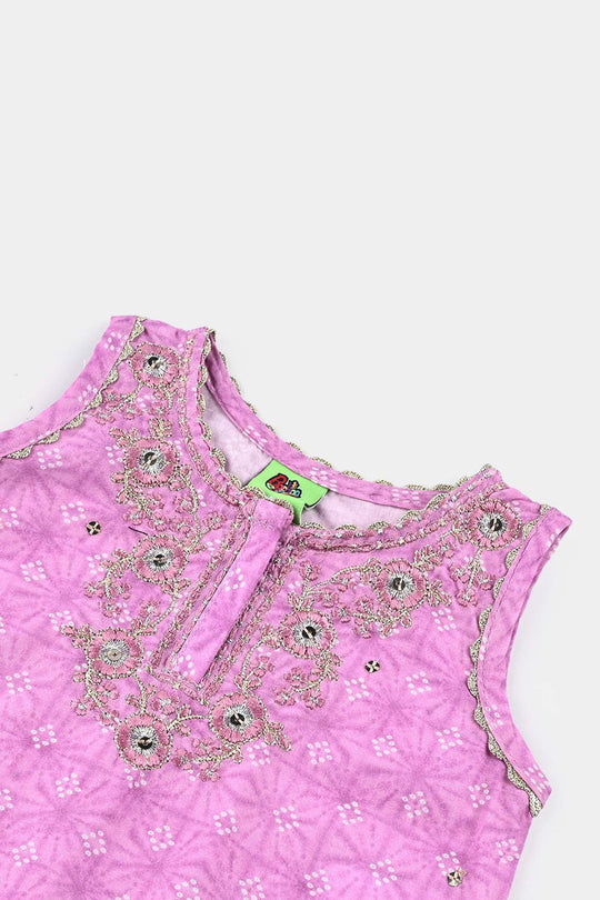 Infant Girls Cotton Poplin Emb & Printed 2Pcs Chunri - Purple