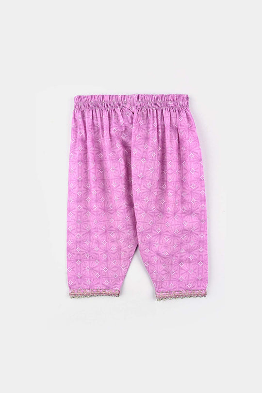 Infant Girls Cotton Poplin Emb & Printed 2Pcs Chunri - Purple