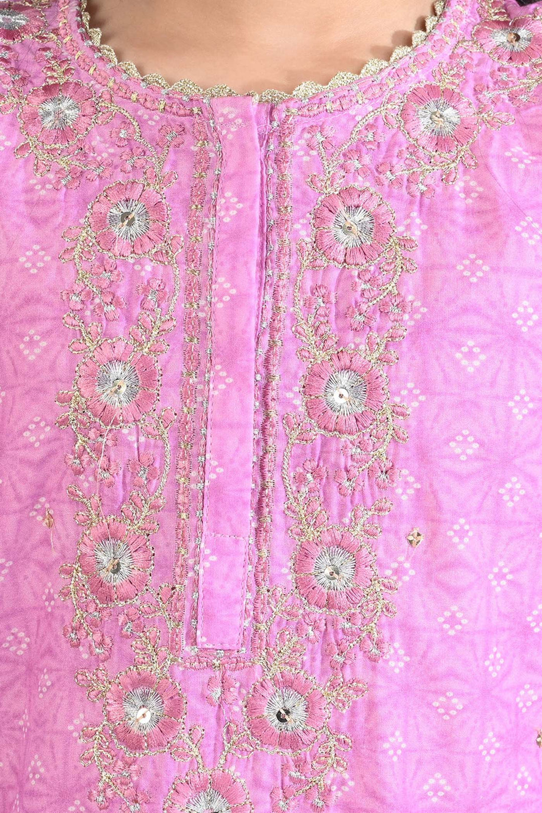 Girls Cotton Poplin Emb & Printed 2Pcs Chunri - Purple