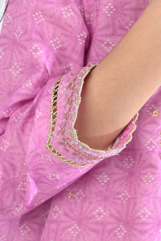 Girls Cotton Poplin Emb & Printed 2Pcs Chunri - Purple