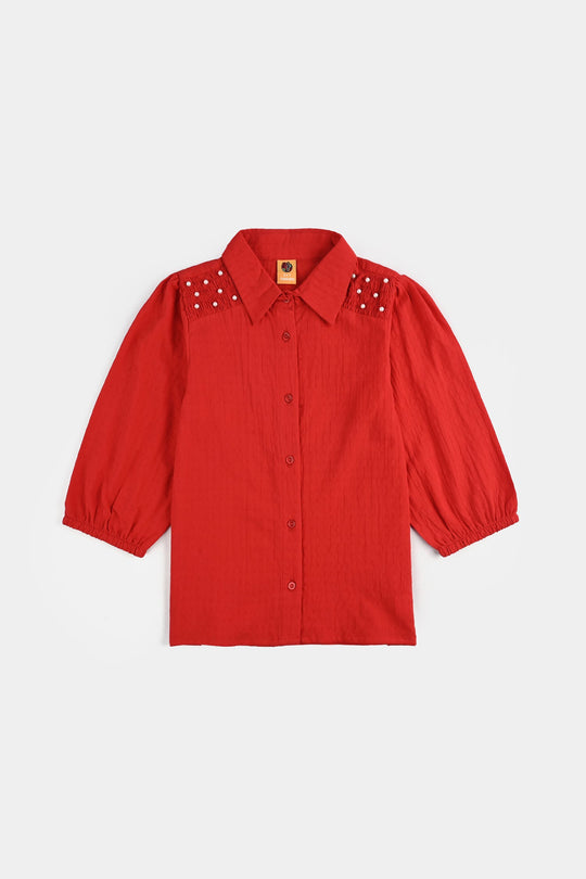 Girls Cotton Casual Top Fire - Red
