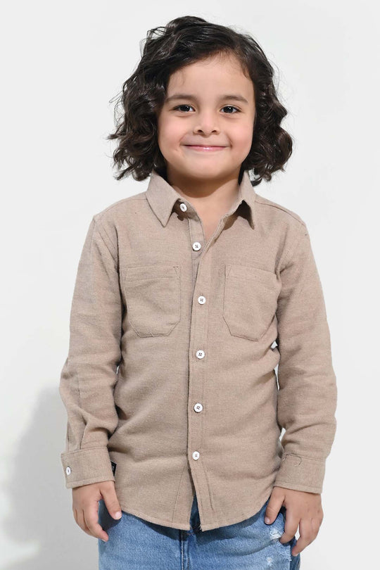 Boys Flannel Shirt F/S (Color Block) - BEIGE