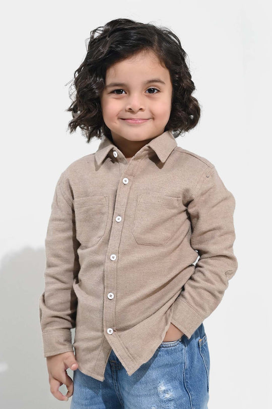 Boys Flannel Shirt F/S (Color Block) - BEIGE