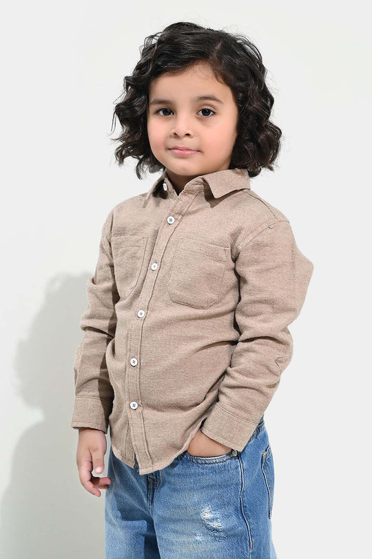 Boys Flannel Shirt F/S (Color Block) - BEIGE