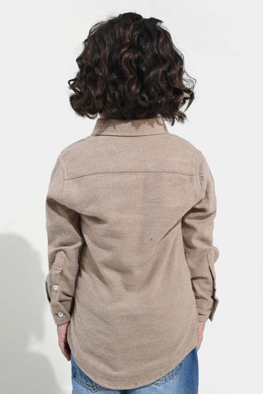 Boys Flannel Shirt F/S (Color Block) - BEIGE