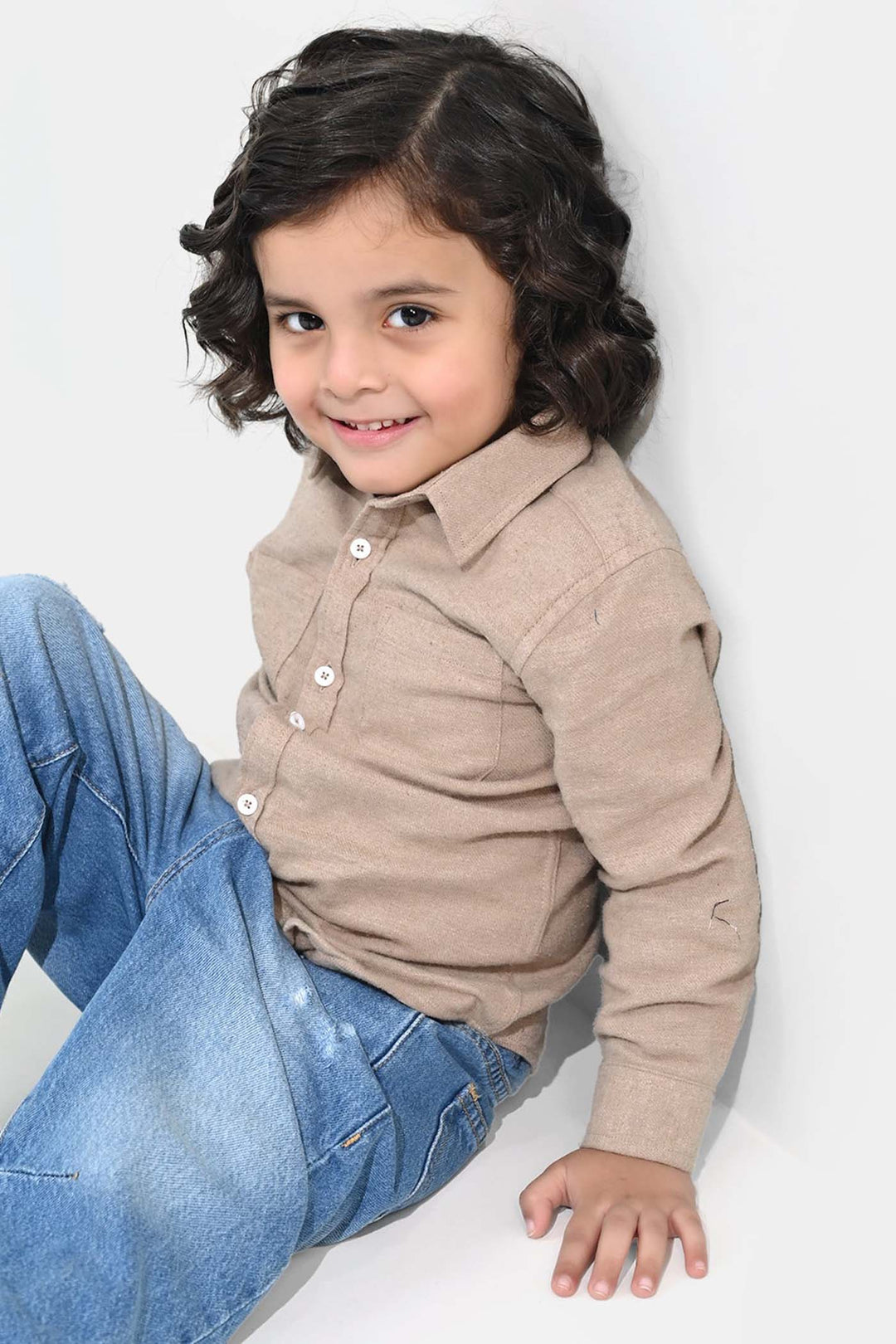 Boys Flannel Shirt F/S (Color Block) - BEIGE