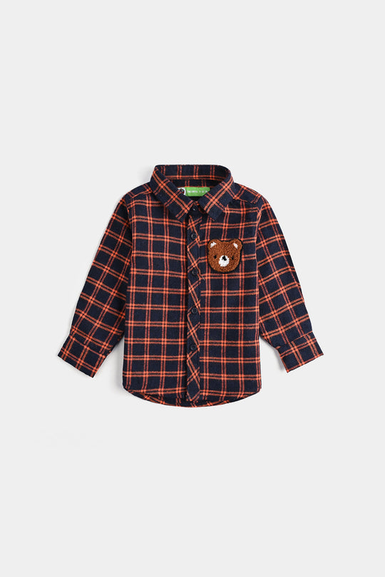 Infant Boys Flannel Shirt F/S (Cute Me) - Orange Check
