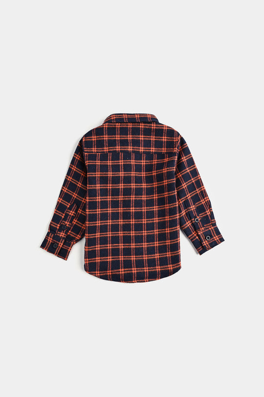 Infant Boys Flannel Shirt F/S (Cute Me) - Orange Check
