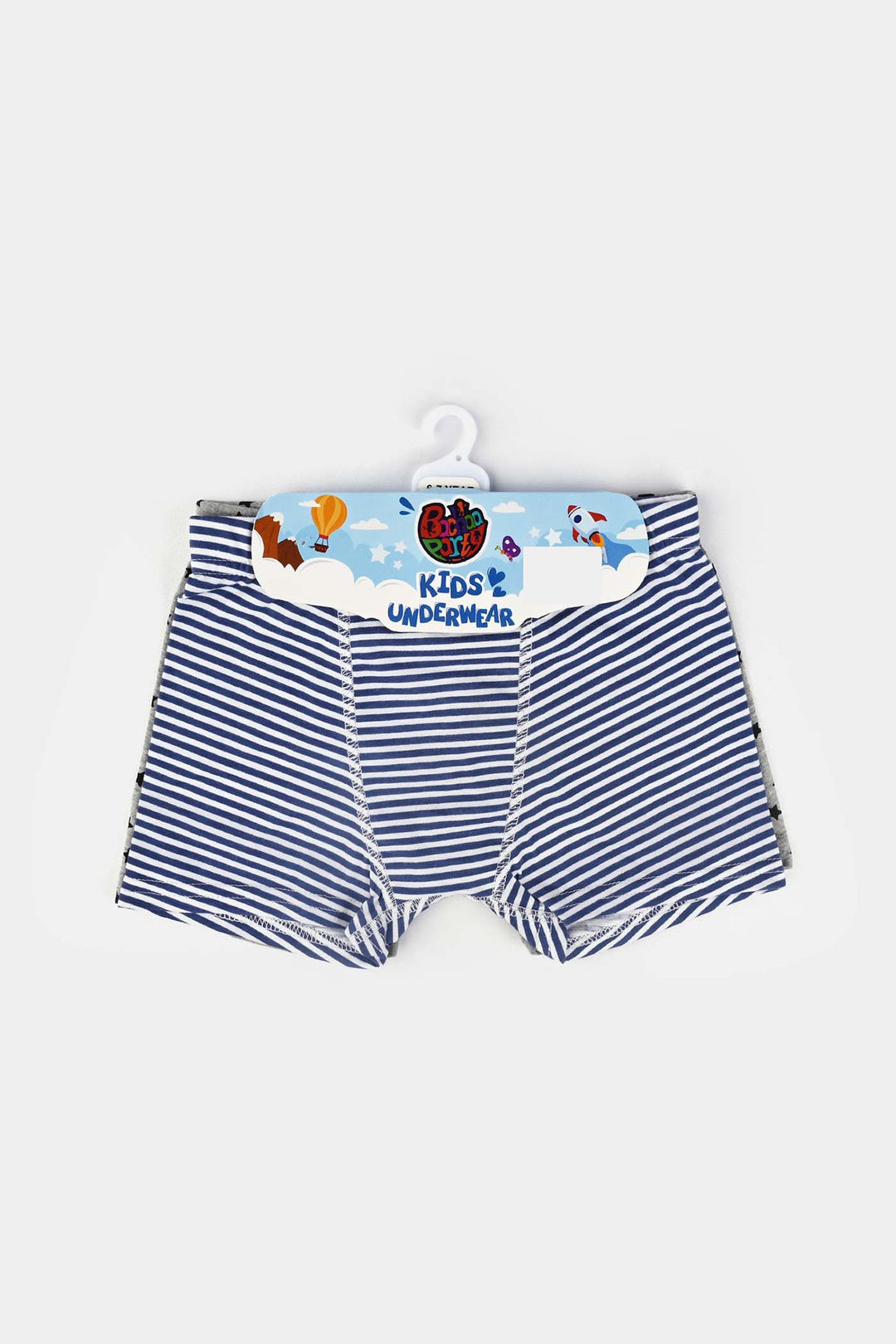 Boys Cotton Jersey Boxer Stripes & Star (Pack Of 2) - White/Grey