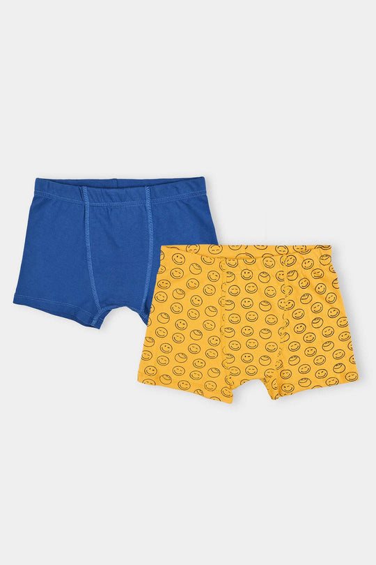 Boys Cotton Jersey Boxer - Pack Of 2 (Blue/Yellow)
