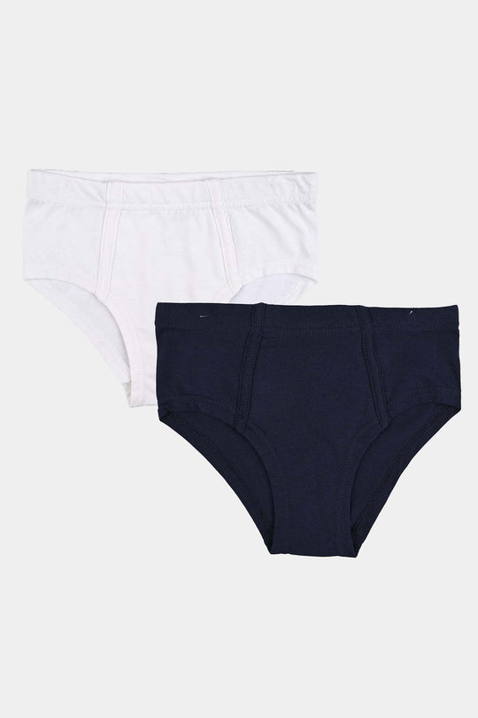 Boys Cotton Jersey Basic Brief - Pack Of 2 (White/Navy)