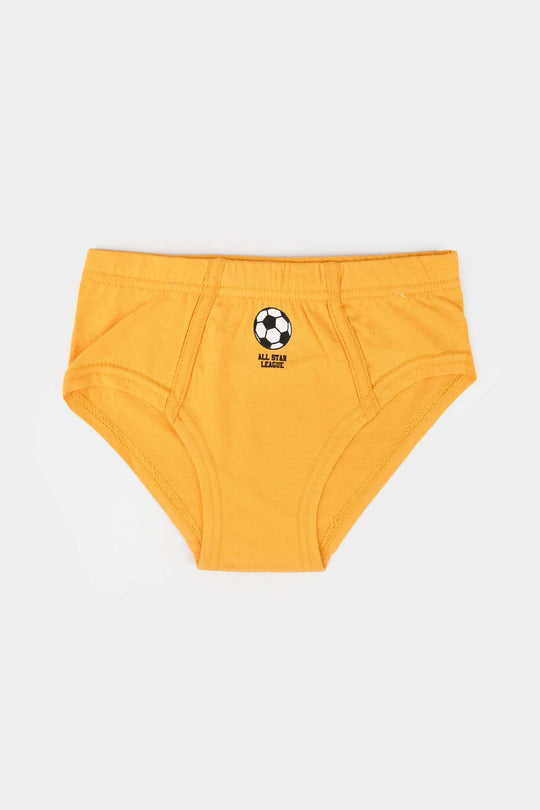 Boys Cotton Jersey Brief Football (Pack Of 2) - Citrus/Grey