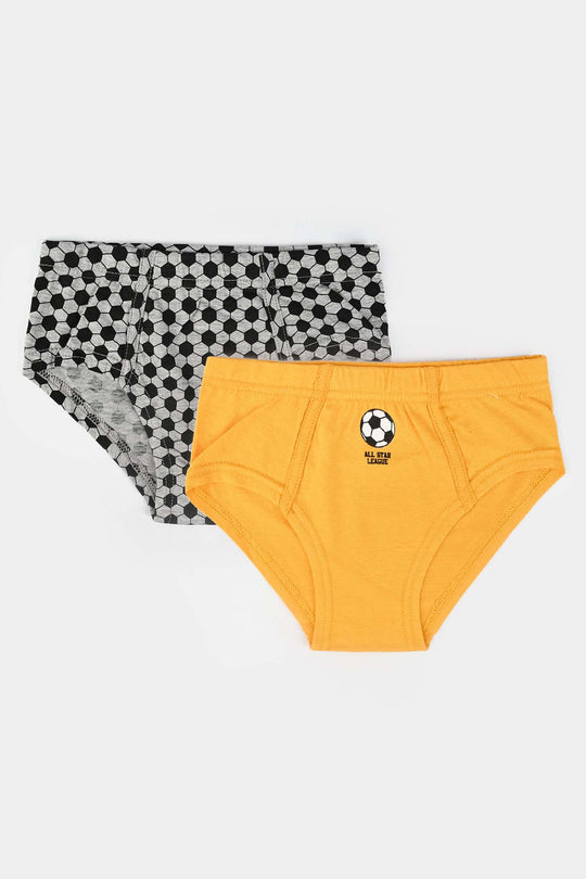 Boys Cotton Jersey Brief Football (Pack Of 2) - Citrus/Grey