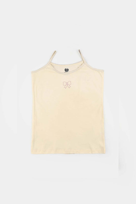 Girls Cotton Jersey Cami Dots & Bow-Pack Of 2-White Vanilla