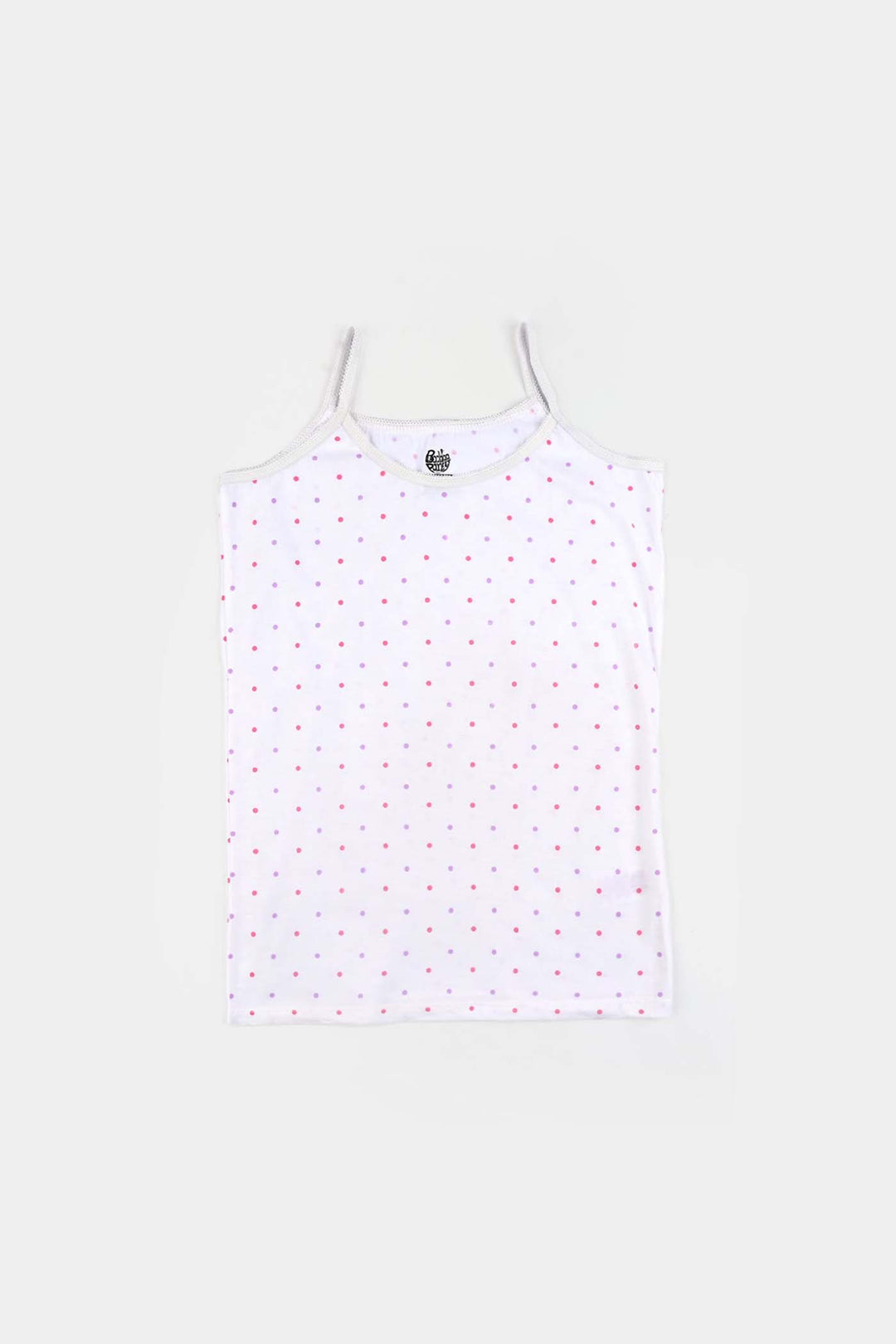 Girls Cotton Jersey Cami Dots & Bow-Pack Of 2-White Vanilla