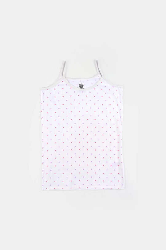 Girls Cotton Jersey Cami Dots & Bow-Pack Of 2-White Vanilla