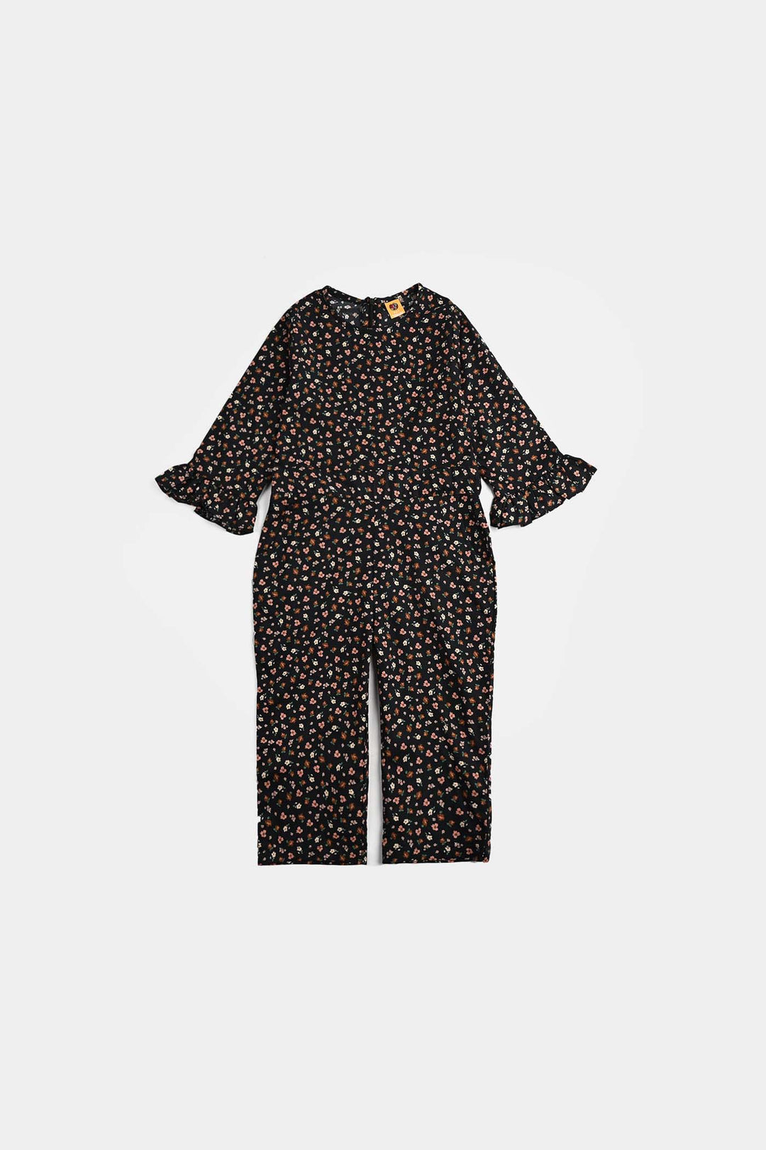 Girls Cotton Poplin Jumpsuit Rust Flowers-BLACK