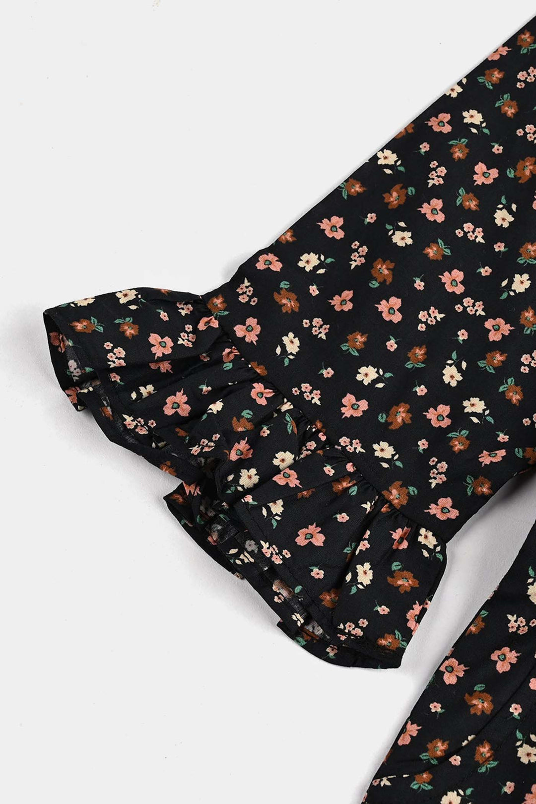 Girls Cotton Poplin Jumpsuit Rust Flowers-BLACK