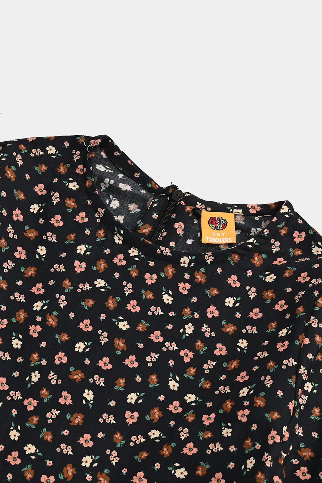 Girls Cotton Poplin Jumpsuit Rust Flowers-BLACK