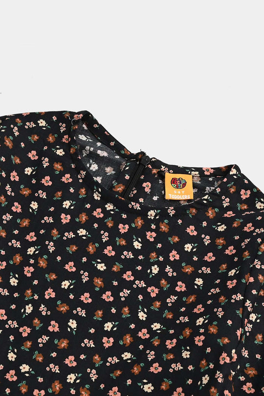 Girls Cotton Poplin Jumpsuit Rust Flowers-BLACK