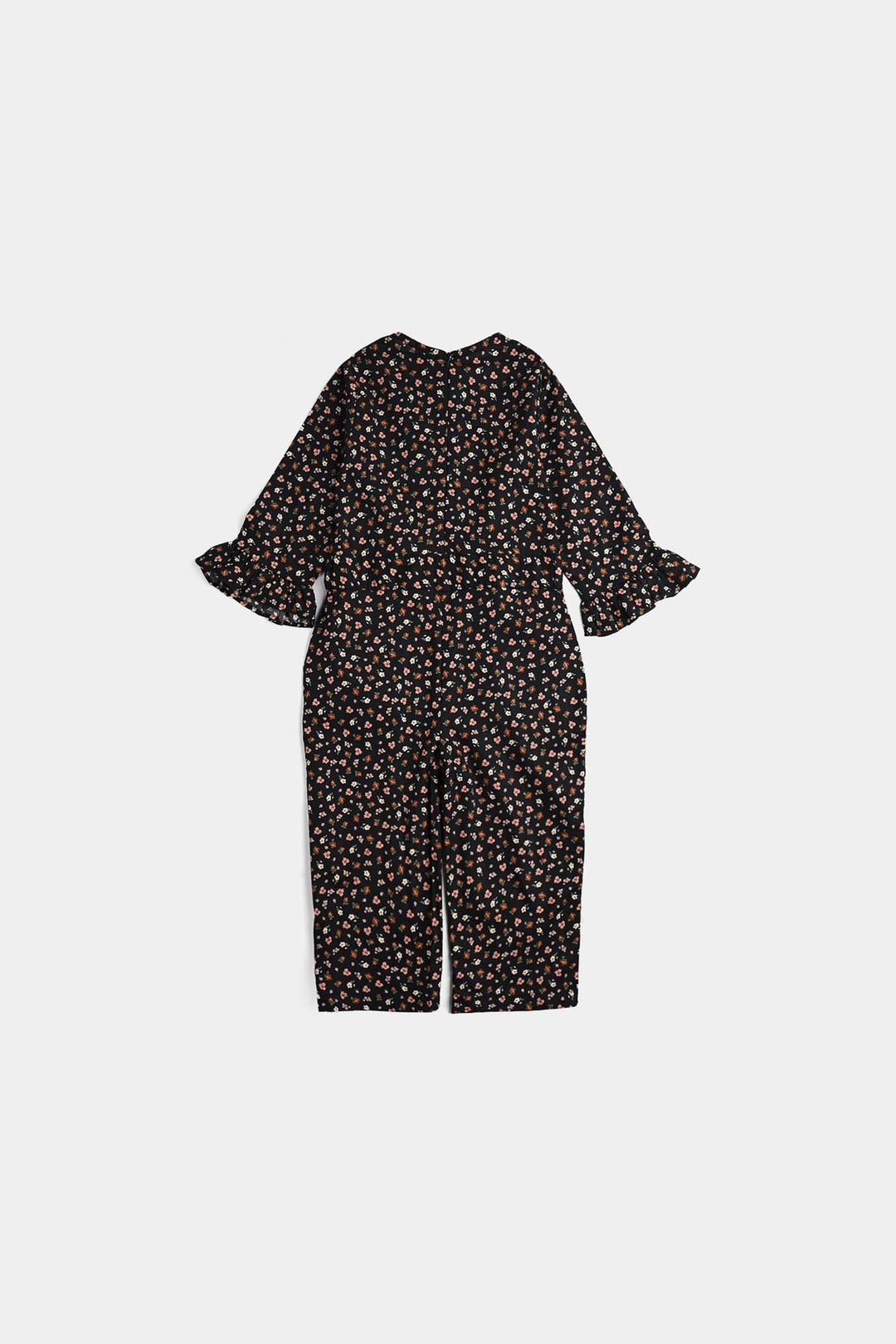 Girls Cotton Poplin Jumpsuit Rust Flowers-BLACK