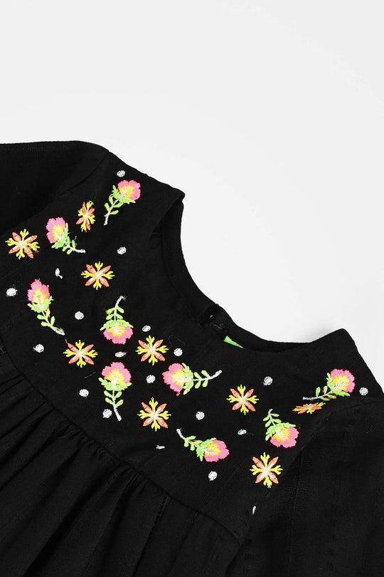 Infant Girls Cotton Emb 2Pcs Splash-BLACK