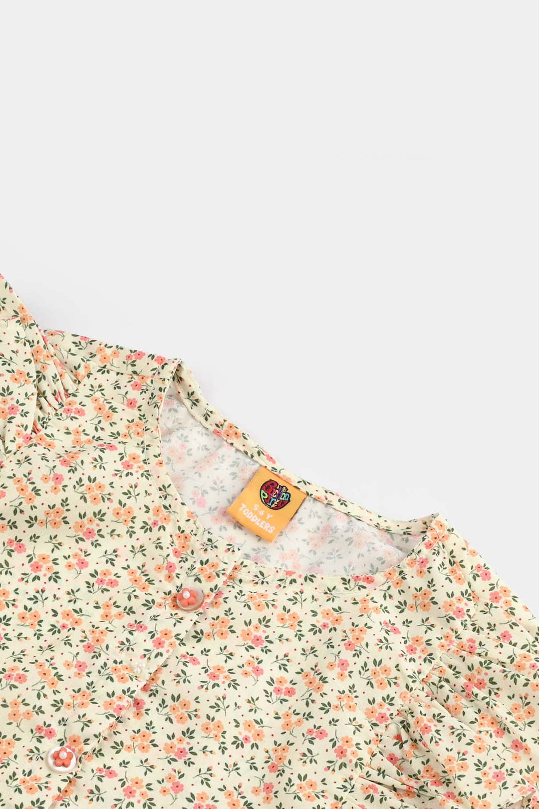 Girls Poly Net Casual Top Yellow Flowers-Cream